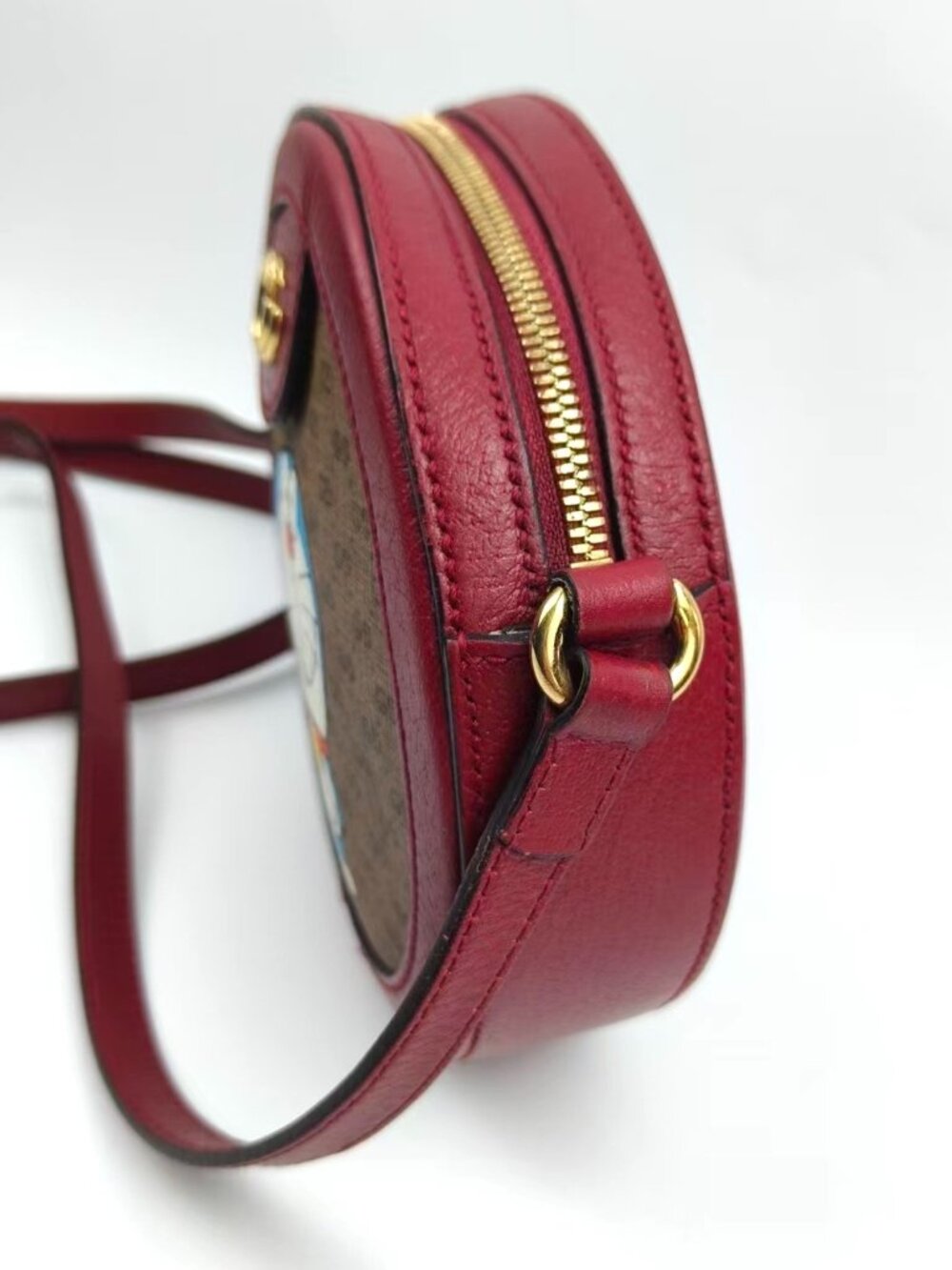 Pre-owned Gucci Doraemon X Ophidia Micro GG Supreme Round Crossbody Bag Burgundy - Picture 5 of 16
